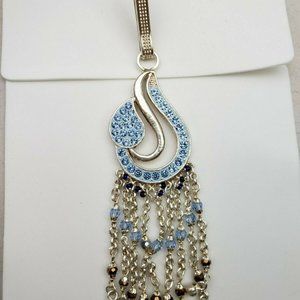 Blue Rhinestone Blue Beads and Silver Beads Saree